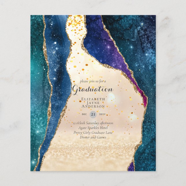 BUDGET Agate GRADUATION Party Invites Glitter Glam Flyer (Front)