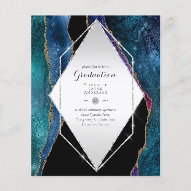 BUDGET Agate GRADUATION Party Invites Glitter Glam Flyer (Front)