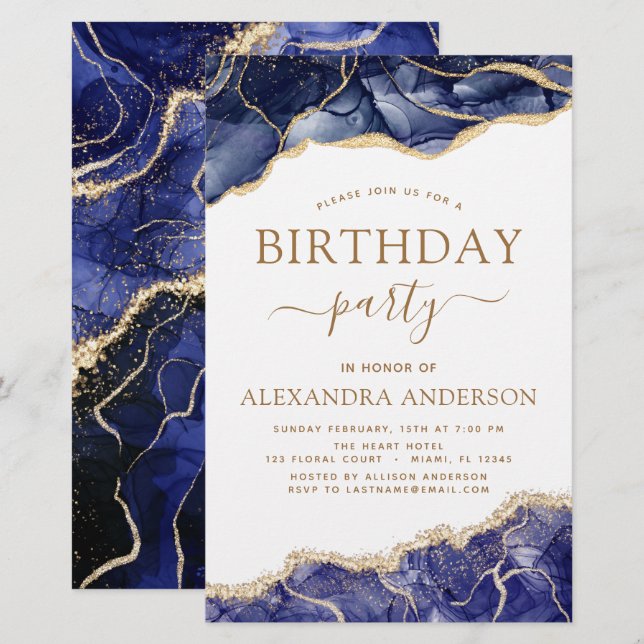 Budget Agate Navy Blue Birthday Party Any Age (Front/Back)