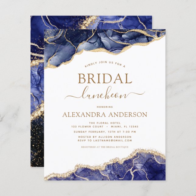 Budget Agate Navy Blue Bridal Shower Luncheon (Front/Back)