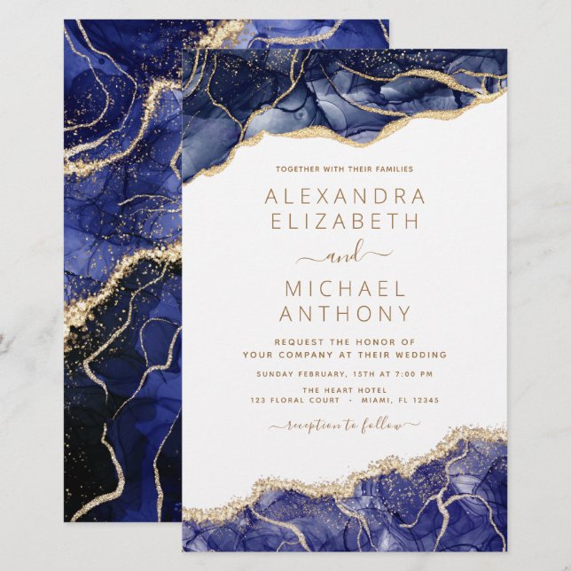 Budget Agate Navy Blue Gold Blue Wedding (Front/Back)