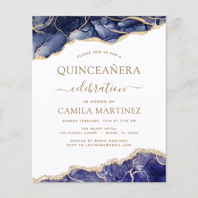 Budget Agate Navy Blue Quinceañera Gold Flyer (Front)