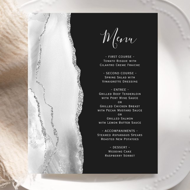 Budget Agate Silver Grey Slate Black Wedding Menu (Creator Uploaded)