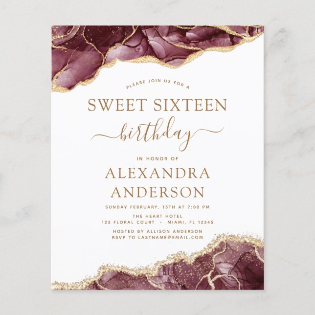 Budget Agate Sweet 16  Burgundy Gold (Front)