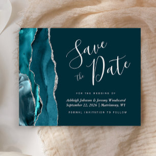 Budget Agate Teal Blue Silver Save the Date