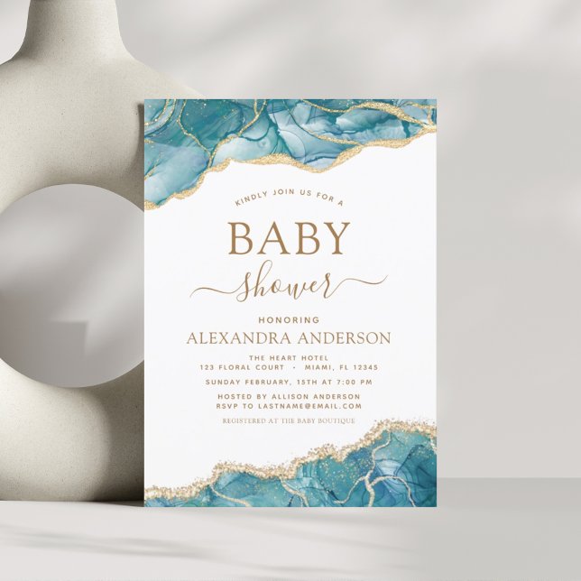 Budget Agate Turquoise Baby Shower Teal Gold (Creator Uploaded)
