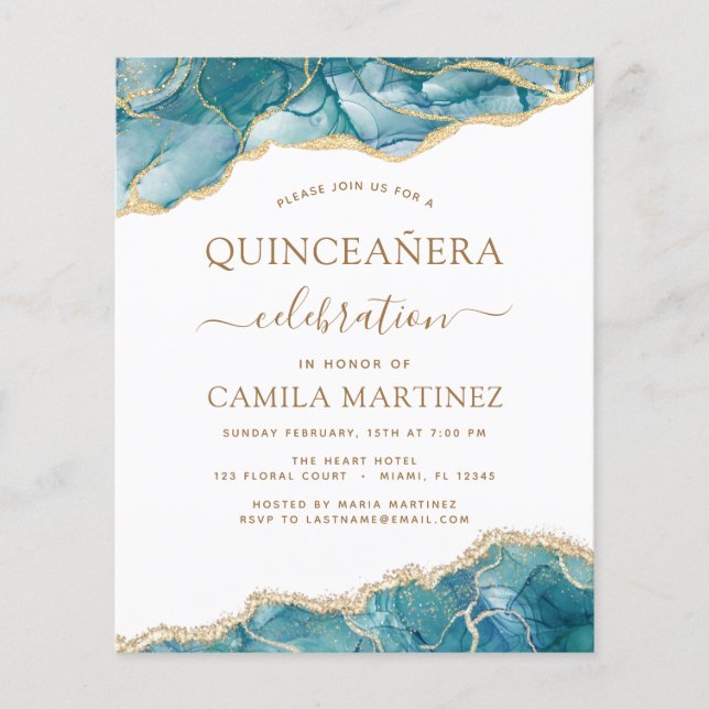 Budget Agate Turquoise Quinceañera Teal Gold Flyer (Front)