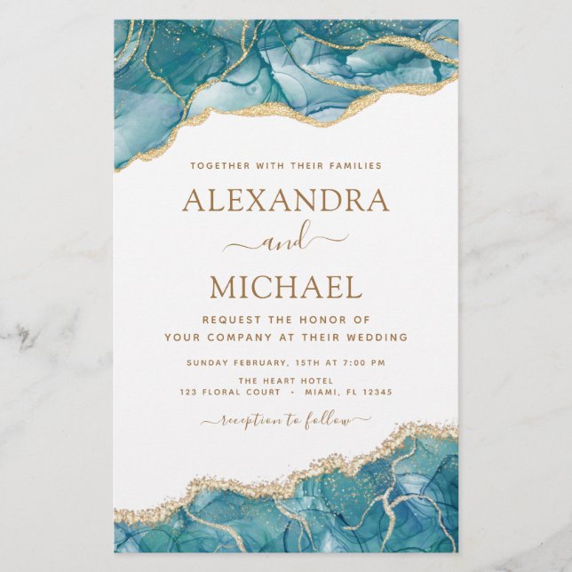 Budget Agate Turquoise Teal Gold Wedding (Front)