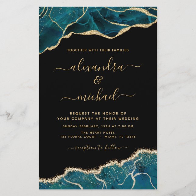 Budget Agate Turquoise Teal Gold Wedding (Front)