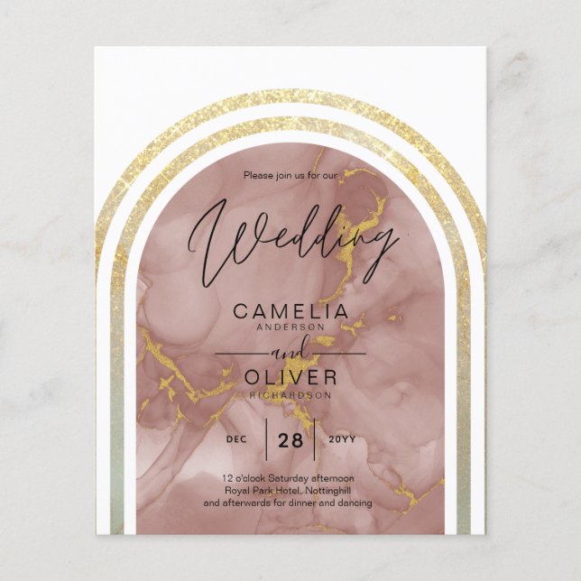 BUDGET All-in1 Gold Dusty Rose Marble Arch Wedding Flyer (Front)