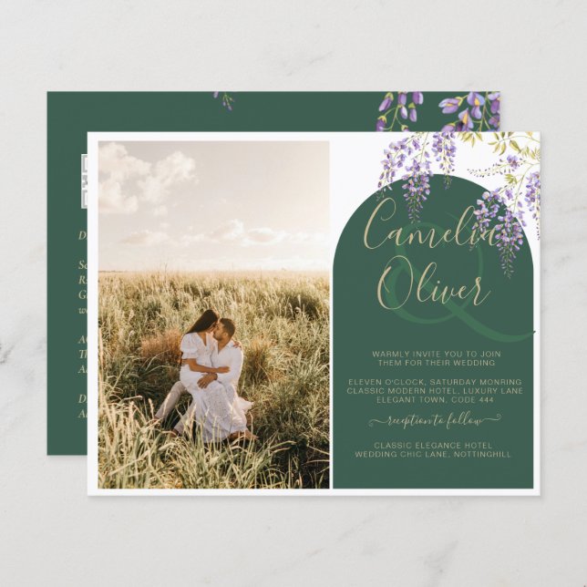 Budget All-in1 PHOTO Wedding Wisteria QR Code INV (Front/Back)