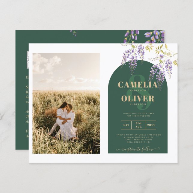 Budget All-in1 PHOTO Wedding Wisteria QR Code INV (Front/Back)