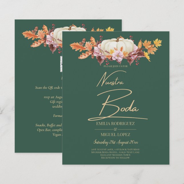 BUDGET All-in-1 Fall Pumpkin Green Gold Wedding (Front/Back)