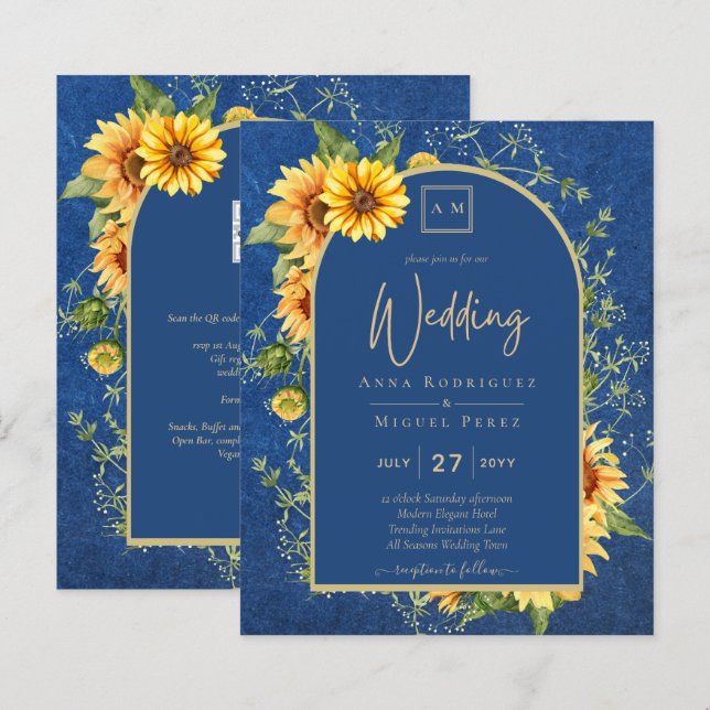 BUDGET All-in-1 Rustic Sunflowers BLUE Wedding (Front/Back)