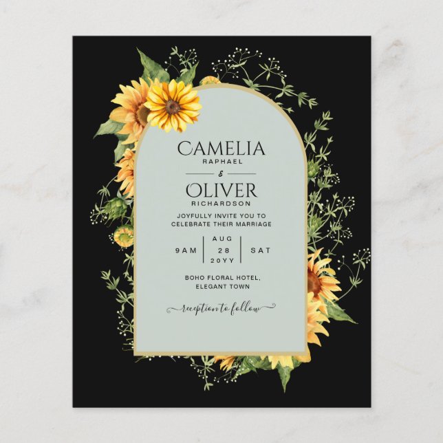 BUDGET All-in-1 Rustic Sunflowers Greenery Wedding Flyer (Front)