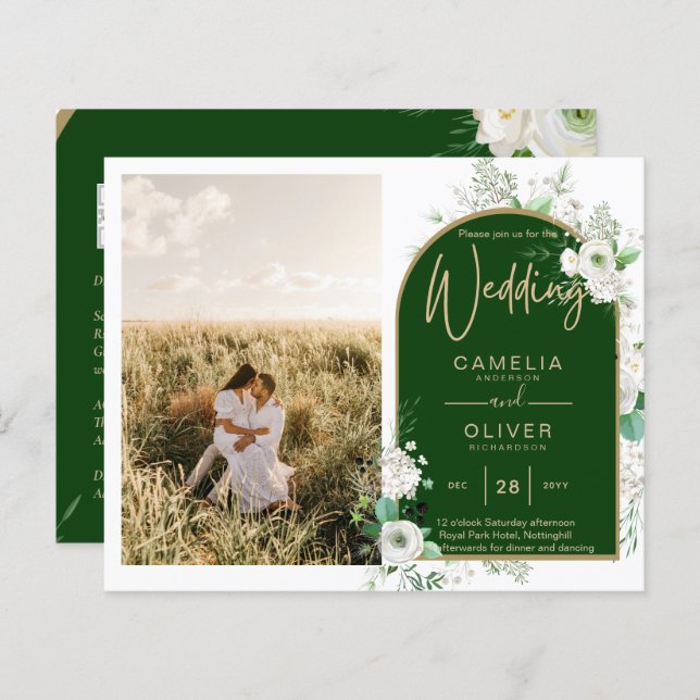 Budget All-in-1 White Roses Green Wedding QR Code (Front/Back)