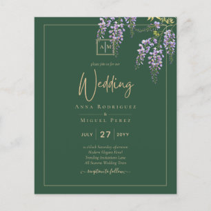 BUDGET All-in-1 Wisteria Floral Green Gold Wedding Flyer