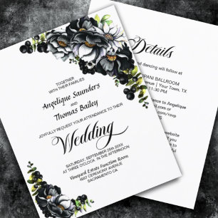 Budget All In One Black Floral Wedding Invitation