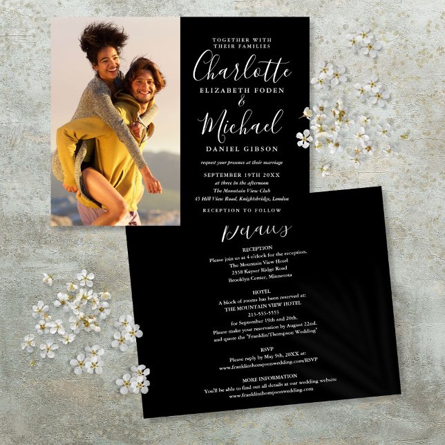 Budget All In One Black White Photo Wedding Invite (Budget All In One Black White Photo Wedding Invite)