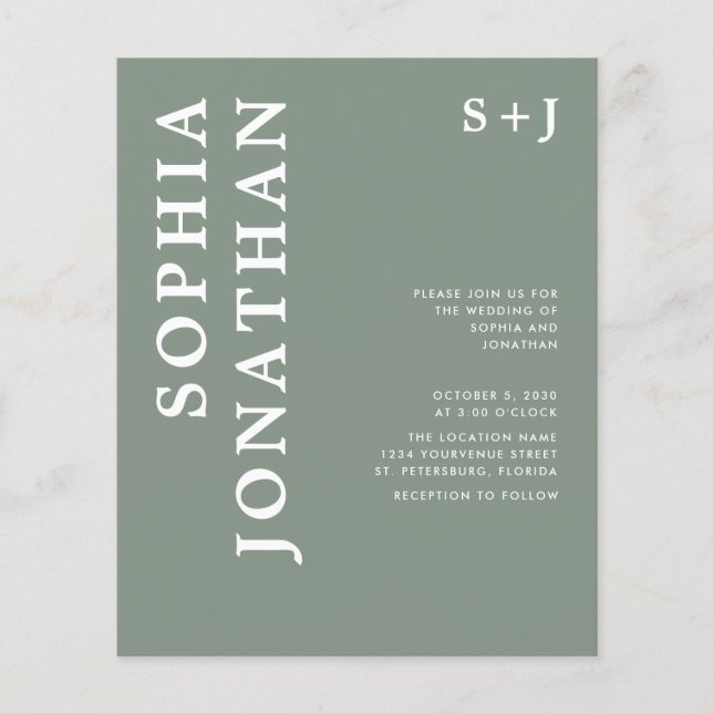 Budget All in One Bold Typography Wedding Invite (Front)