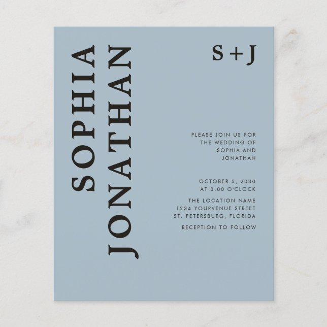 Budget All in One Bold Typography Wedding Invite (Front)