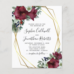 Budget All in One Burgundy Floral Wedding Invite