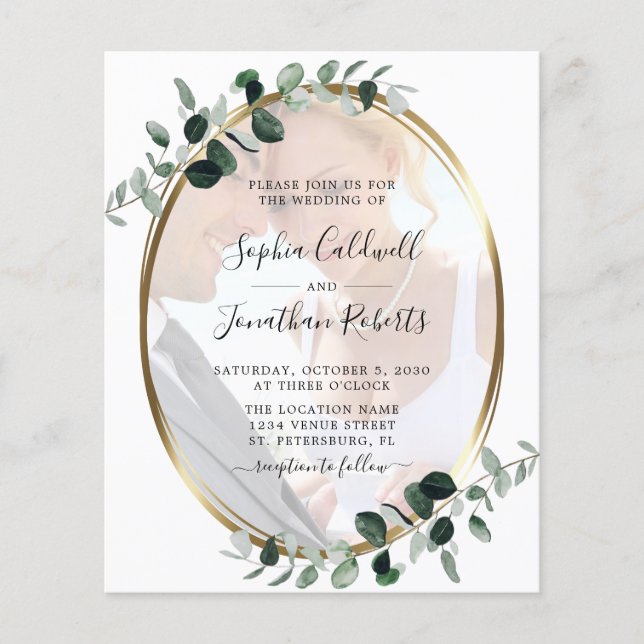 Budget All in One Eucalyptus Photo Wedding Invite (Front)
