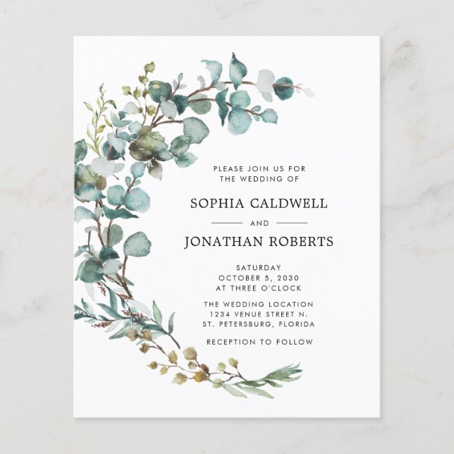 Budget All in One Eucalyptus Wedding Invitation (Front)