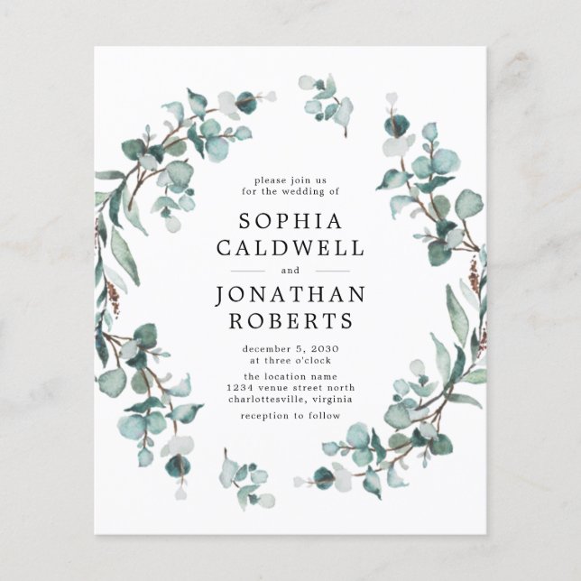 Budget All in One Eucalyptus Wedding Invitation (Front)