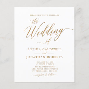 Budget All in One Gold Calligraphy Wedding Invite