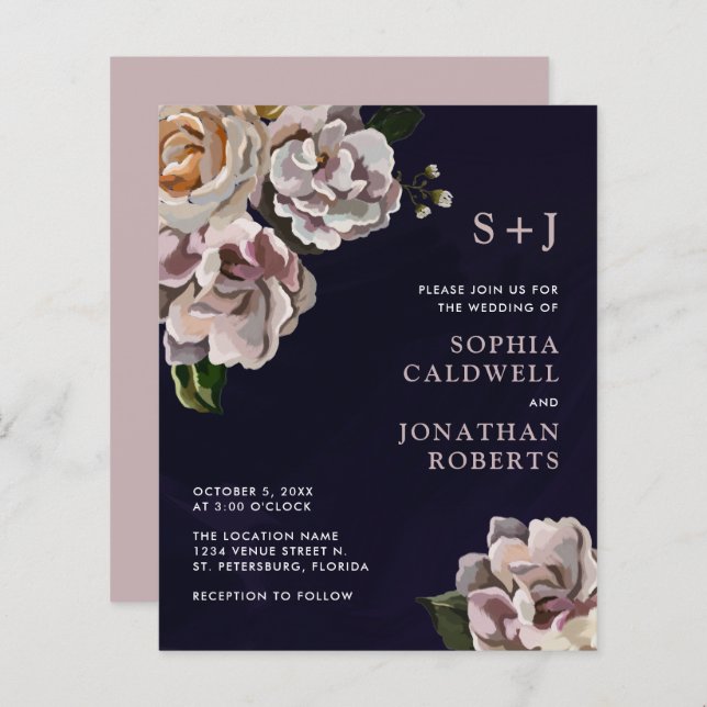 Budget All in One Moody Floral Wedding Invitation (Front/Back)