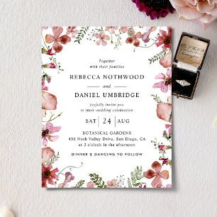 Budget All in One Peach Flowers Wedding Invitation