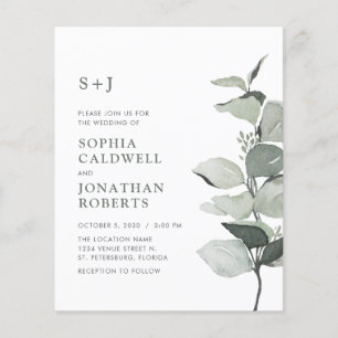Budget All in One Sage Eucalyptus Wedding Invite