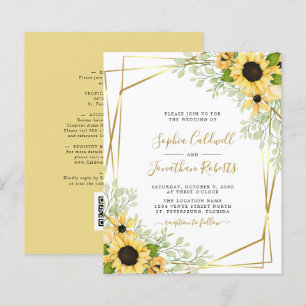 Budget All in One Sunflowers Gold Wedding Invite