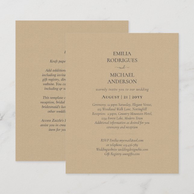 Budget All in One Wedding RSVP Details Registry (Front/Back)