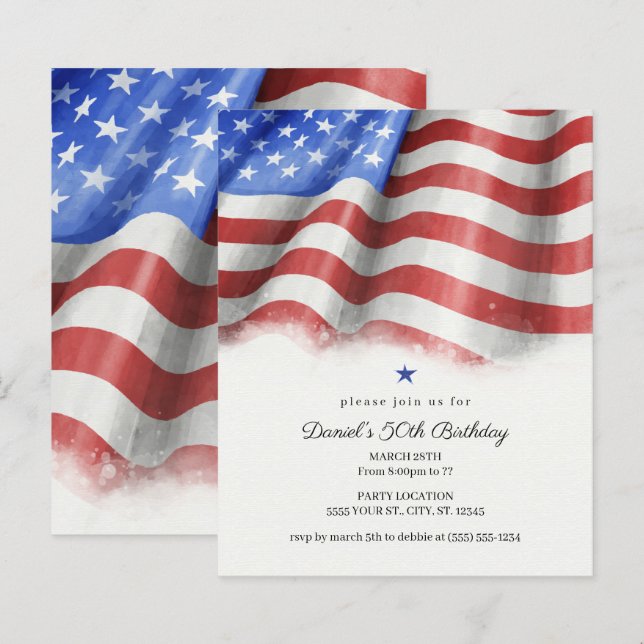 Budget American Flag Birthday Party Invitations (Front/Back)