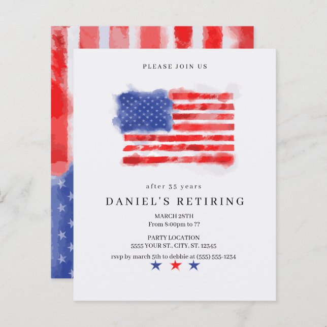 Budget American Flag Retirement Invitations (Front/Back)