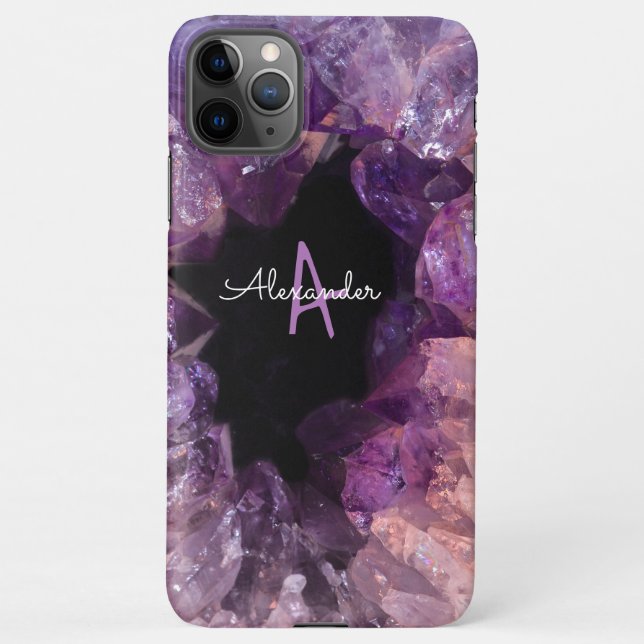 Budget Amethyst Crystal Agate Monogrammed Pink iPhone Case (Back)