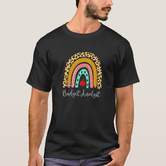 Budget Analyst Leopard Rainbow Accounting Back To  T-Shirt (Front)