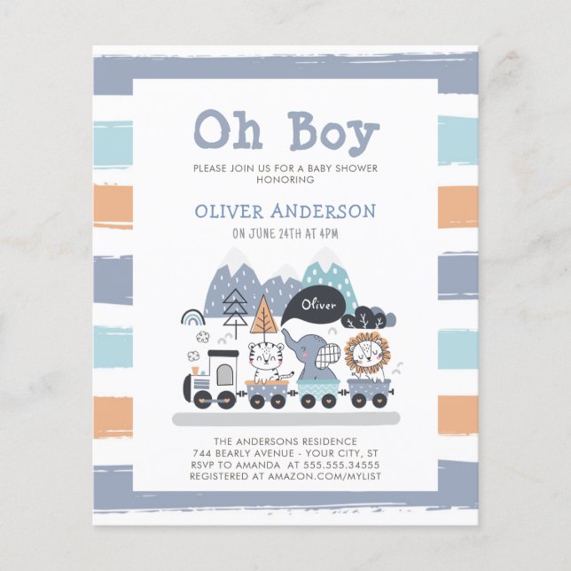 Budget Animals Train Travel Baby Shower Invitation (Front)