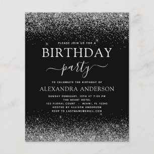Budget Any Age Birthday Silver Black Glitter