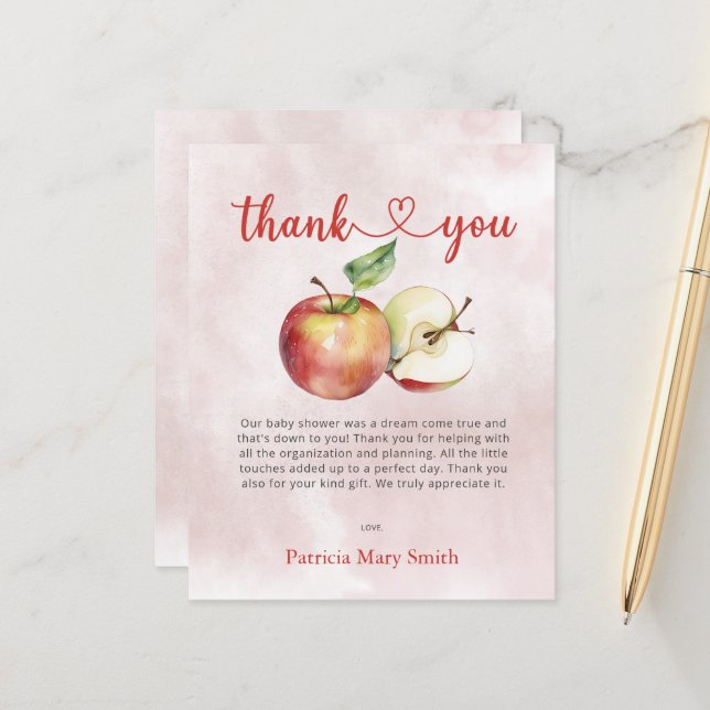Budget Apple of our Eye Baby Shower Thank You Card (Front/Back In Situ)