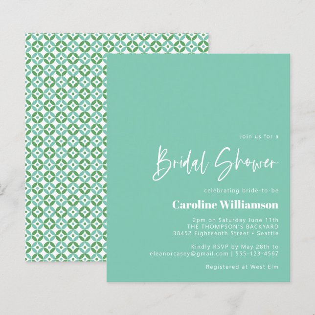 Budget Aqua Blue Mid Mod Geometric Bridal Shower (Front/Back)