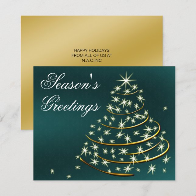 Budget Aqua Gold Christmas Tree Holiday Card (Front/Back)