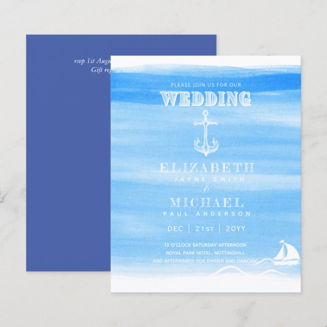 BUDGET Aqua Ocean Wedding Invite Beach Destination (Front/Back)