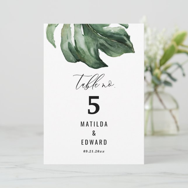 Budget aquarelle palme élégant numéro de table (Debout devant)