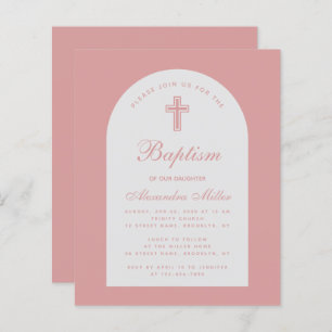 Budget Arch Dusty Rose Girl Baptism Invitation