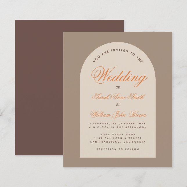 Budget Arch Earthy Neutrals Wedding Invitation (Front/Back)