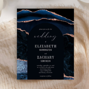 Budget Arch Navy Rose Gold Wedding Invitation