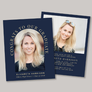 Budget Arch Photo Blue Graduation Party Invite